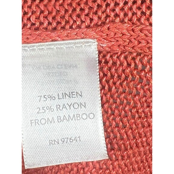 J Jill 100% Linen Cardigan Sweater Petite Small Coastal‎ Beachy Bamboo Orange - Picture 8 of 11
